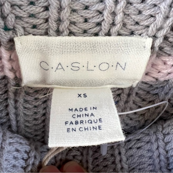 CASLON CHUNKY KNIT MOCK NECK COTTON SWEATER GRAY BABY PINK STRIPES SZ SMALL NWT - Picture 4 of 9
